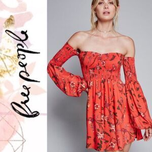 Free People All My Lovin Red Off the Shoulder Mini Dress Womens Small